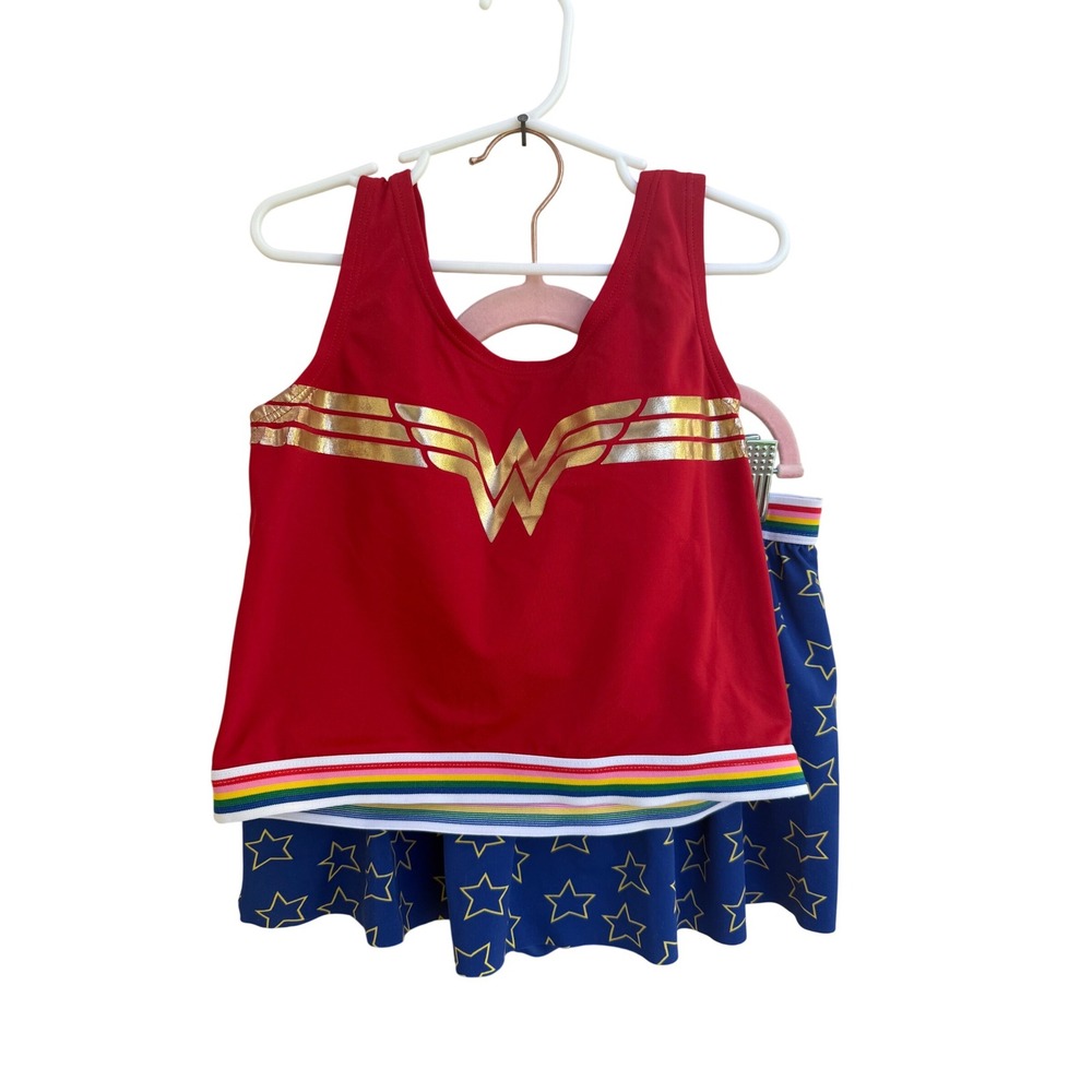 Hanna Andersson Wonder Woman Tankini Swimsuit Set Red Blue Stars Girls Size 12